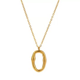 Elegant Oval Pendant Necklace for Women, 18K Gold Plated Necklace with Adjustable Chain, Modern Geometric Design, Perfect Jewelry