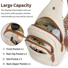 OSOCE Crossbody Bag for Women PU Sling Belt Bag Small Shoulder Chest Bag Purses with Adjustable Guitar Strap Phone Cable Hole Fanny Pack Cross Body Bags with for Ladies Travel Shopping