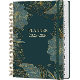 Planner 2025-2026 - Weekly & Monthly Planner from July 2025 to June 2026, Agenda 2025 2026 with Inner Pocket, Elastic Band, Hard Cover, Perfect Daily Organizer, 5.8'' × 8.3'', Green Gold Floral