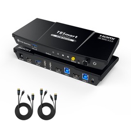 TESmart USB 3.0 HDMI KVM Switch 1 Monitor 2 Computers 4K@60Hz, Headset, Audio&Microphone, KVM Switch 2 Port EDID Emulators, L/R Audio, Hotkey Switch, Button Switch with Remote Switch and All Cables