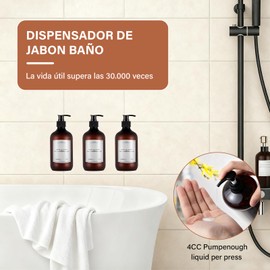 GALASALA Dispensador de Jabón Baño, Paquete de 3 Dispensador de Jabon Cocina, Dispensador de Jabón con Embudo, Etiqueta Impermeable, Gancho para Toalla, Dispensador de Jabón Líquido para Baño Cocina