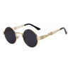 Round Classic Luxury Steampunk Sunglasses (Gold Metallic Frame, Black)