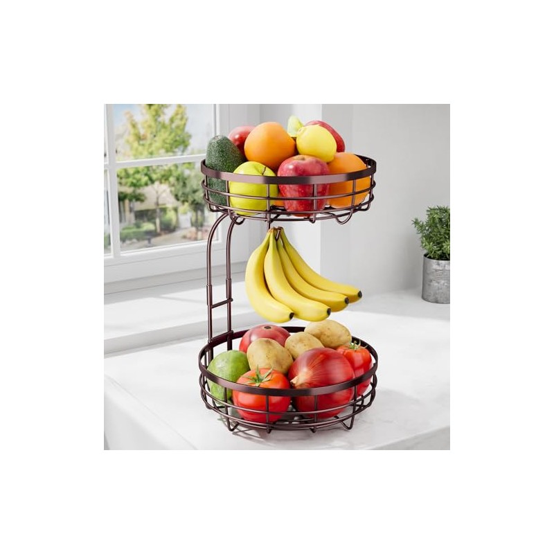 Sakugi Fruit Basket for Kitchen Counter - 2-Tier Large Capacity
