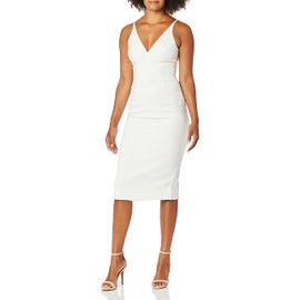 Dress the Population Women's LYLA Solid Sleeveless Fitted MIDI Sheath Dress Dress, Off White, L