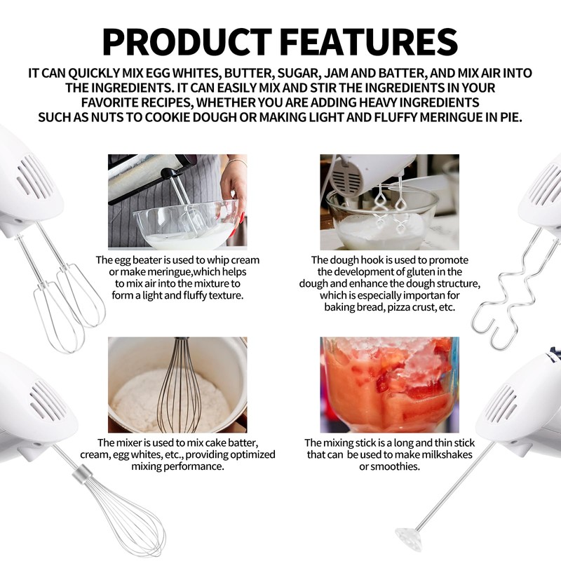 BOXOB 6pcs Hand Mixer Attachments Set, Stainless Steel Dough Hooks