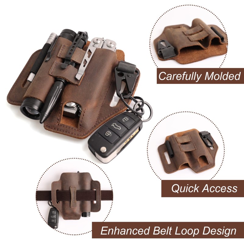 Gentlestache Multitool Leather Sheath for Belt, EDC Organizer, Multitool Pouch,Leather