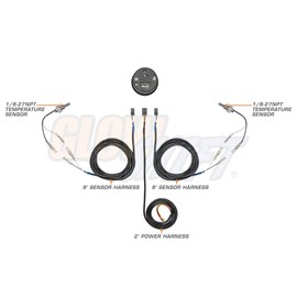 GlowShift 10 Color Digital 300 F Dual Temperature Gauge Kit - for Water, Oil, Transmission Temp - Includes Electronic Sensors - 2 Multi-Color LED Displays - Tinted Lens - 2-1/16" (52mm)
