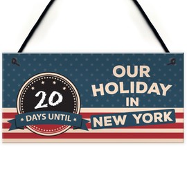 RED OCEAN Countdown Until Holiday New York Chalkboard America Hanging Plaque USA Flag Gift Sign