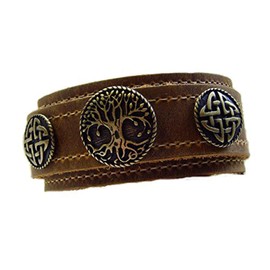 Yggdrasiel Irminsul World Tree Leather Wrap Bracelet Light Brown, Leather