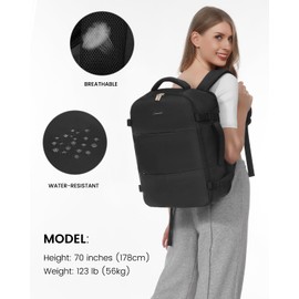 LOVEVOOK Travel Backpack for Women, Carry On Backpack Flight Approved with 3 Packing Cubes,TSA Personal Item Travel Bag Fits 15.6” Laptop,Weekender Hiking Business Luggage Daypack Black