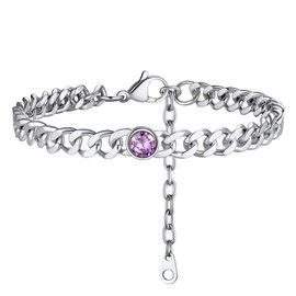 Stainless Steel Crystal Anklets For Women June Birthstone Cuban Links Chain Ankle Bracelet