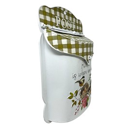 GERSON Mailbox Wall Mounted Functional Decorative Hanging Metal Decor Post Indoor Outdoor Vintage Country Farmhouse Style Olive Green White W Embossed Nesting Birds 15.5"" x11""