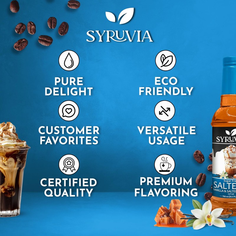Syruvia Sugar Free SALTELLA Coffee Syrup Vanilla Salted Caramel -