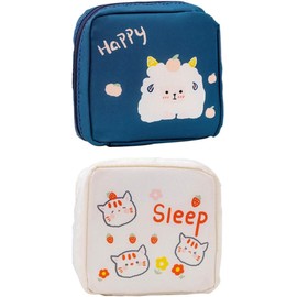 Bolsa para Toallas Sanitarias Portátil Caja de Almacenamiento de Productos Femeninos con Dibujos Animados para Niñas 2 Unidades