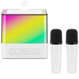 Mini Karaoke Machine for Kids Adults - Portable Bluetooth Karaoke Speaker Set with 2 Wireless Microphone & RGB Lights for Girls Boys Family Home Party (White)