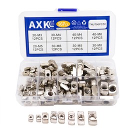 AXK 96pcs T nut Set M3 M4 M5 M6 M8 T-slot Nut Kit Hammer Head Sliding t-nut for 2020 3030 4040 Aluminum Profile Fasteners