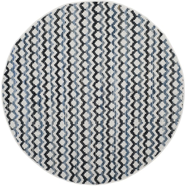 Safavieh Montauk Collection MTK120A Handmade Flatweave Cotton Area Rug, 4' x 4' Round, Ivory Blue / Black
