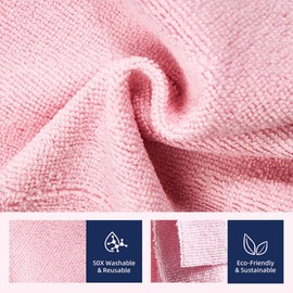 Microfiber Cleaning Cloth Roll - 85 Pack, Tear Away Microfiber Towels, 12" x 12", Reusable, Washable, Streak Free, Ultra Absorbent Dish Rags for Car, Home, Garage or Shop (Pink)