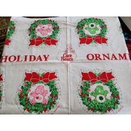 American Greetings 1983 Fabric panel CARE BEAR HOLIDAY ORNAMENTS 6 Wreaths back & front Lucky Love