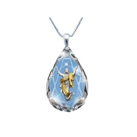Shiny Crystal Waterdrop Pendant Necklace Glass Cross Tree of Life Lucky Neckalce for Women and Men-Virgin Mary