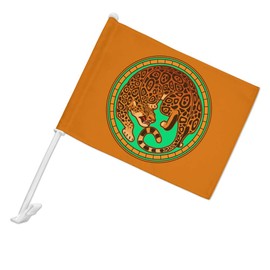 GRAPHICS & MORE Jaguar in Gold Circle Car Truck Flag with Window Clip On Pole Holder