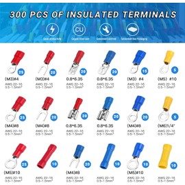 Mzylan Ratcheting Crimping Tool with 300 CPS Insulated Terminals - Wire Crimper Pliers for Secure Connections | Ergonomic Handle & Heavy-Duty Copper Alloy | 22-10 AWG Electrical Crimper