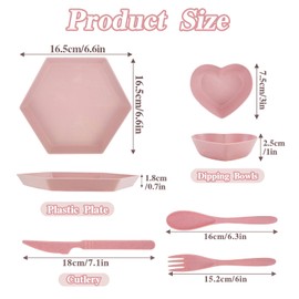 Mulaibdin 8 Pack Plastic Plates Reusable, Unbreakable Dinner Plates 6.6 Inch, Camping Plate with Cutlery & Dipping Bowls, Lightweight & Colourful Plate Set for Kids Adults Party