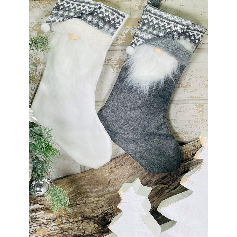 MeraVic Gnome Stocking Grey and White Set of 2