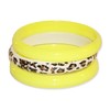 3 Pack Bangles w/Cheetah Print 80s Style Bracelets (Neon Yellow)