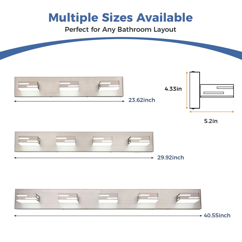 MKBNG 5-Light Modern Bathroom Vanity Light Fixtures, 40-Inch 350° Rotatable
