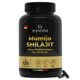 BANDINI Bandini Mumijo Shilajit 120 capsules, 1000 mg per daily dose, the pure original from the Himalayas, rich in 85 minerals, with 80% fulvic acid and vitamin B6, over 85 trace elements, Vegan