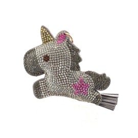 Unicorn Bling Unicorn Diamond  Women Keychain Glitter Gray Tassel Charm Accessory