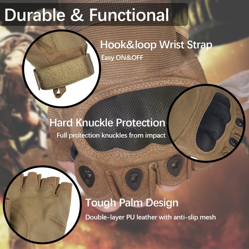 Sutekus Fingerless Tactical Gloves Touchscreen Work Gloves with Hard Knuckle