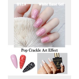 White Base Gel Nail Polish for Crackle Nail Gel Glue Polish,Dazzling Cool Crackle Pattern Effect, Increase Nail Shine,Long Lasting & Quick Drying,Protect Nails, UV LED Lamp Needed Gel Glue Polish-013