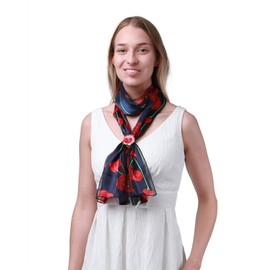 Basic Sense Poppy Scarf with Holder Set Silky Satin Stripe Scarves for Remembrance day, 47 - Navy