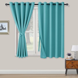 XWZO Blackout Curtains Shades Window Curtain Panels with Tiebacks- Noise Reduction and Thermal Insulated Eyelet Curtains for Bedroom,Living Room,Office,Study Room Turquoise W66xL54