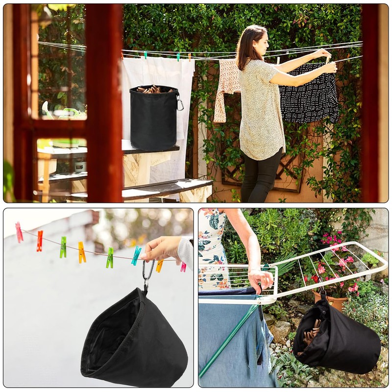 Hanging Clothes Peg Bag, 15 x 20 cm, Black Clothes