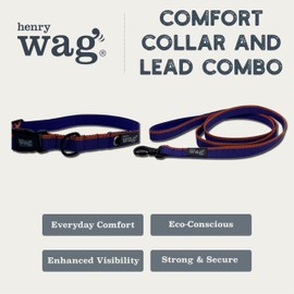 Henry Wag Medium Comfort Collar & Large Lead Combo – Adjustable, Reflective, Soft-Feel Fabric, Sustainable, Purple & Orange