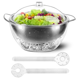 MOLIGOU Iced Salad Bowl, Salad Serving Bowl with Ice Holder and Lid, Chilled Serving Bowl for Parties