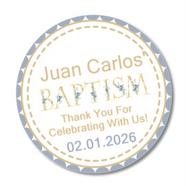 Baptism Sticker Favor Labels, Spanish Baptism Stickers, Pegatinas Bautismo Español, Mi Bautizo, Baptism Stickers For Boys Or Girls (Pastel Blue/Gold)