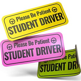 Adheisign Student Driver Magnet | Removable “Please Be Patient” Reflective New Driver Sticker Decal for Car with Strong Adhesive Magnet, Large Driving Icons & Cute Round Border | Yellow, Pink & Green