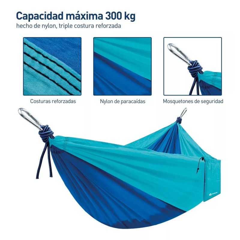 Bluelander Mayoreo 3 Hamacas Camping Portátil Azul + Kit De