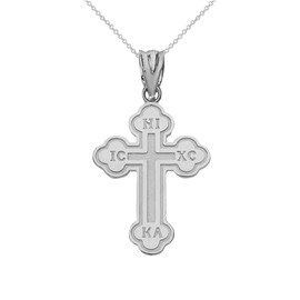 Religious Jewelry 925 Sterling Silver Eastern Orthodox IC XC NIKA Cross Outline Pendant Necklace (Small), 22"