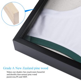 1DOT2 16x20 Large Shadow Box Frame, Jersey Frame Display Case with Grade A Natural Pine Wood Acrylic Front and Metal Hanger Shadowbox Frame Display Depth of 1", Black