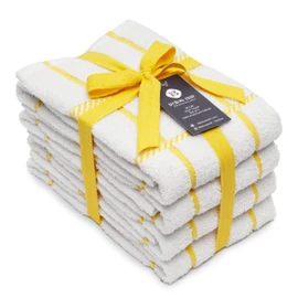 Mellow Buff Toallas de cocina de rizo 100% algodón, paquete de 4 cuadros, 16 x 26 pulgadas, súper suaves y absorbentes, perfectas para limpiar la cocina y lavar platos, color amarillo