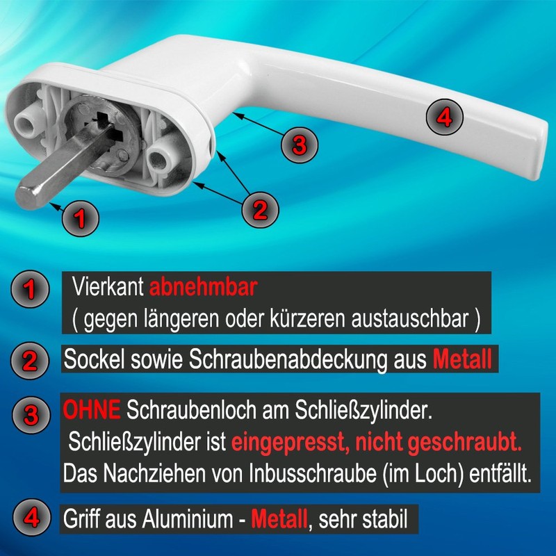 Stahlia Abschließbare Fenstergriffe Aluminium (4 Stück) Weiß Druckknöpfe Balkontürgriff Fenstersicherung
