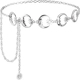 Weenkeey Moon Waist Chain Fashion Metal Chain Belt Adjustable Body Chain for Dress Shirts Coat Jeans - Silver, Alloy