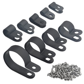 WMYCONGCONG 180 PCS R-Type Cable Clip Wire Clamp Assortment Kit Black Nylon Screw Mounting Fastener Clips 1/8”, 3/16”, 1/4”, 5/16”, 3/8”, 1/2inch, 5/8”, 3/4”, 1” with 180 PCS Screws