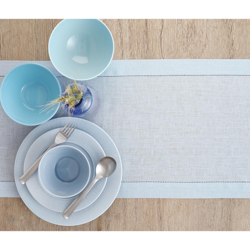 Solino Home Light Blue Linen Table Runner 108 Inches Long