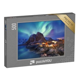 puzzleYOU: Puzzle 500 Piece "Aurora Borealis on the Lofoten, Norway" - from the Nature Puzzle Collection, Northern Lights, Scandinavia